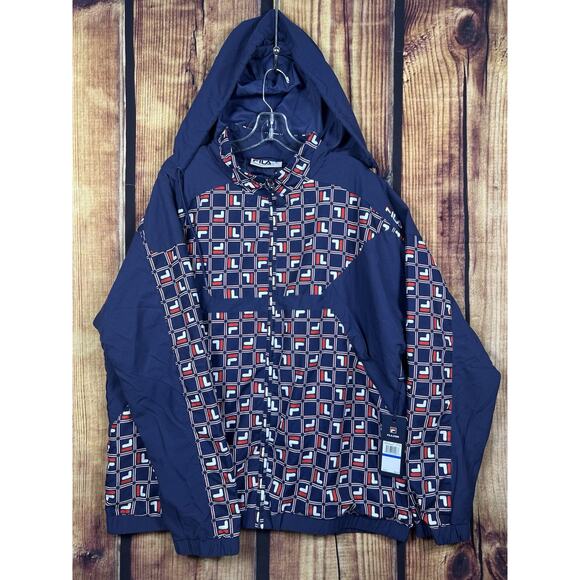 FILA Parade Windbreaker Track Jacket Men’s XL Red White Blue Full Zip Hooded NWT